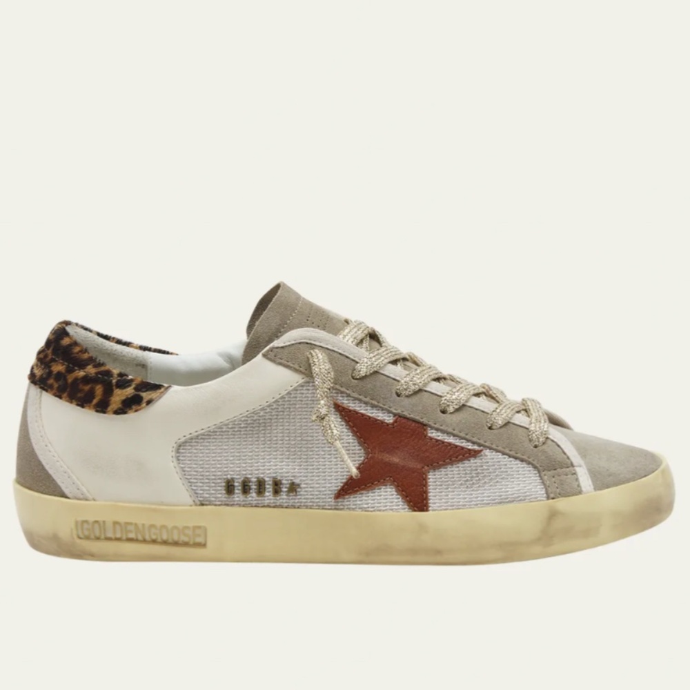 GOLDEN GOOSE | Super-Star with Burnt Orange Star + Leopard Print Heel